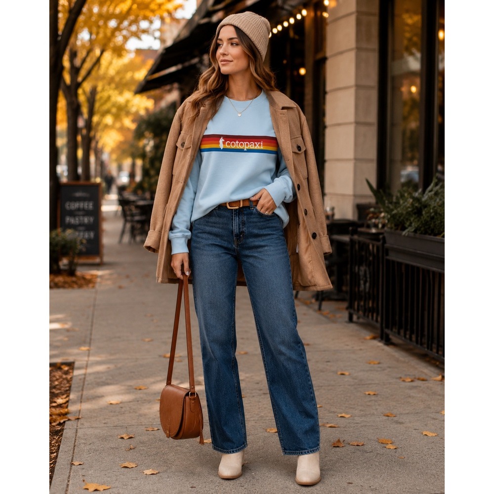 Cotopaxi Retro Stripe Sweatshirt Women Small Blue Organic Cotton Gorpcore Crew